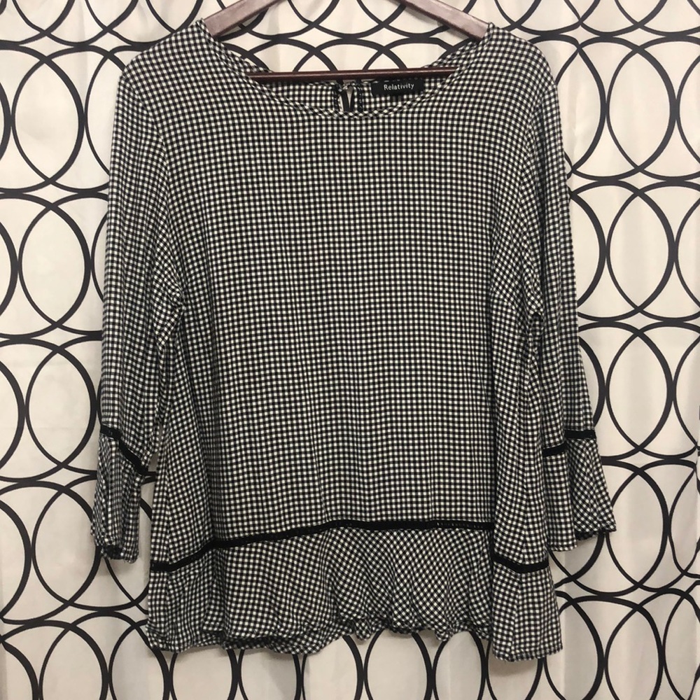 Gingham Print Bell Sleeve Top
